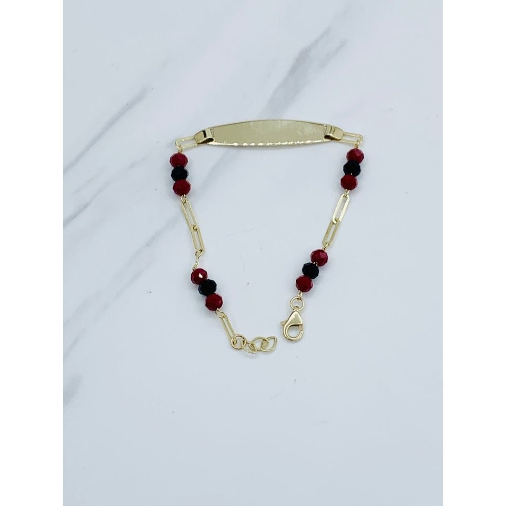 ❤️ Real 14k Gold Baby ID Bracelet red and black Beads